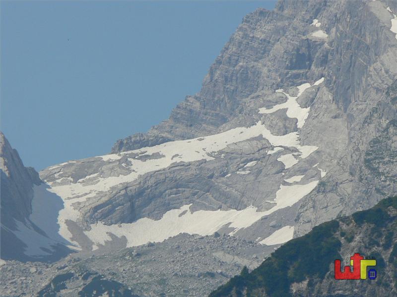 Zoom ins Schneefeld des Watzmannes